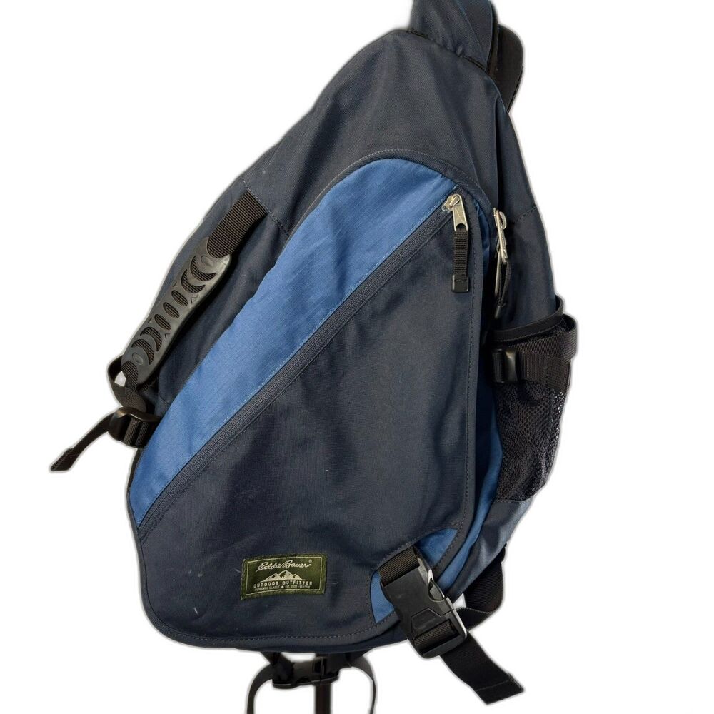 VTG Eddie Bauer Outdoor Outfitter Sling Backpack Blue Y2K One Strap Bag Gorpcore